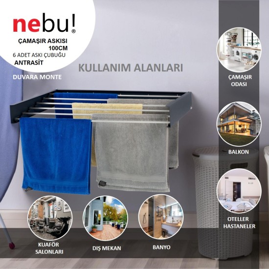 Nebu Çamaşır Kurutma Askısı Antrasit (100CM)