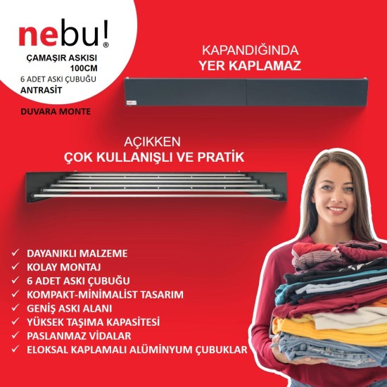 Nebu Çamaşır Kurutma Askısı Antrasit (100CM)