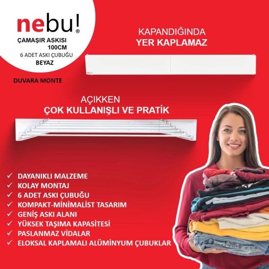 Nebu Çamaşır Kurutma Askısı Beyaz (100CM)