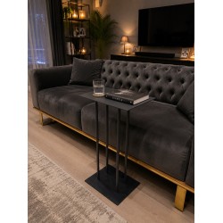 C Sehpa 57 cm – 35x35 cm Tabla, Metal, Paslanmaz Eloksal Boyalı Modern Yan Sehpa