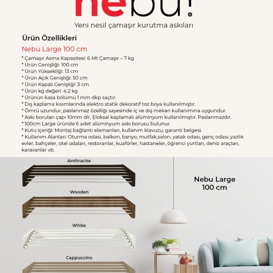 Nebu Çamaşır Kurutma Askısı Antrasit (100CM)