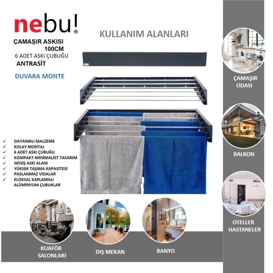 Nebu Çamaşır Kurutma Askısı Antrasit (100CM)