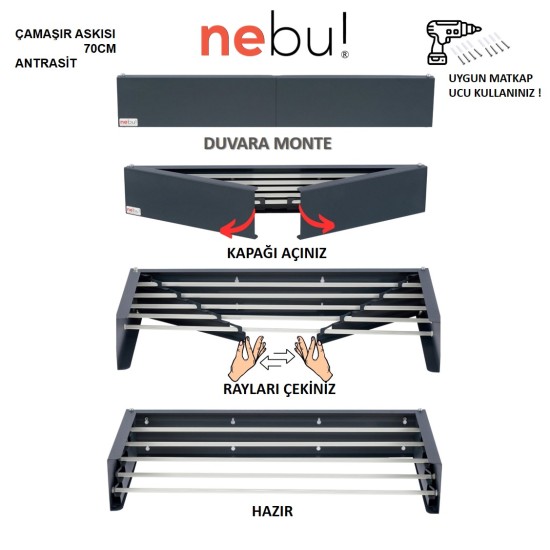 Nebu Çamaşır Kurutma Askısı Antrasit  (70 CM)