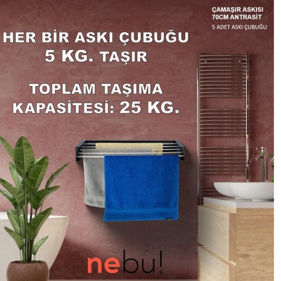 Nebu Çamaşır Kurutma Askısı Antrasit  (70 CM)