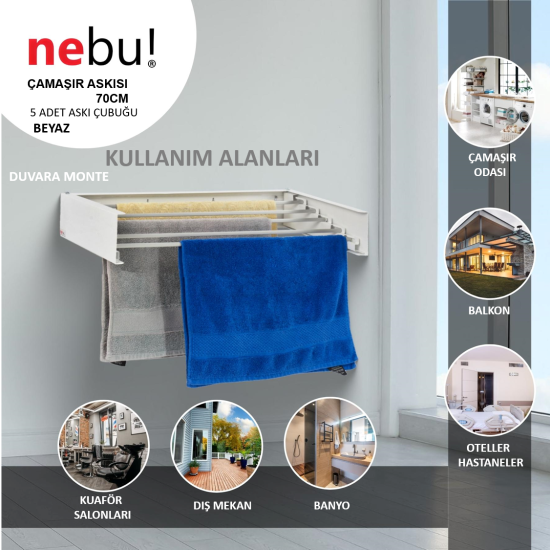 Nebu Çamaşır Kurutma Askısı Beyaz  (70CM)
