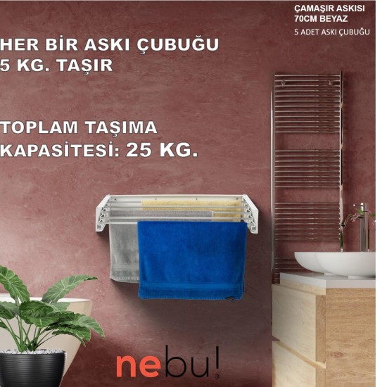 Nebu Çamaşır Kurutma Askısı Beyaz  (70CM)